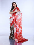 Red Poly Chiffon Festival Saree With Blouse Piece