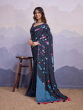 Grey Silk Blend Daily Wear Saree With Blouse Piece