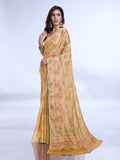 Light Yellow  Poly Chiffon Festive Wear Saree With Blouse Piecde