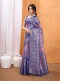 Blue Cotton Blend Saree With Blouse Piece