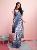 Silver Silk Blend Daily Wear Saree With Blouse Piece