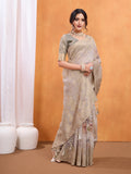 Beige Cotton Blend Festive Wear Saree With Blouse Piece