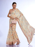 Beige  Linen Saree With Blouse Piece