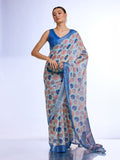 Blue Linen Saree With Blouse Piece