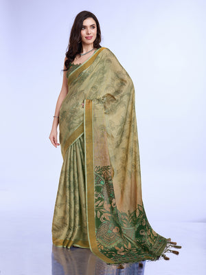 Green Poly Silk Festival Saree With Blouse Piece