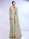 Green Tissue Linen Saree With Blouse Piece