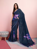 Blue Silk Blend Party Wear Saree With Blouse Piece