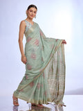 Teal Tissue Saree With Blouse Piece