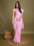 Pink Linen Daily Wear Saree With Blouse Piece