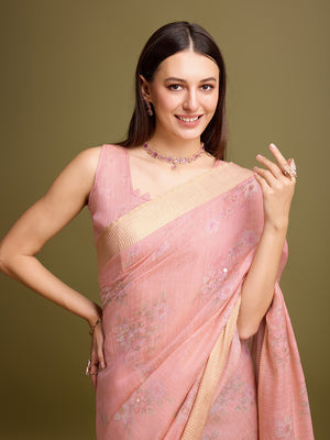 Pink Tissue Saree With Blouse Piece