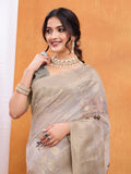 Beige Cotton Blend Festive Wear Saree With Blouse Piece