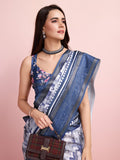 Silver Silk Blend Daily Wear Saree With Blouse Piece