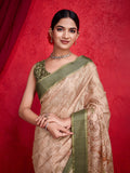 Peach Poly Silk Festival Saree With Blouse Piece