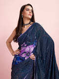 Blue Silk Blend Party Wear Saree With Blouse Piece