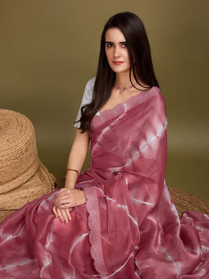 Pink Organza Party Wear Saree With Blouse Piece