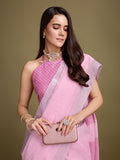 Pink Linen Daily Wear Saree With Blouse Piece