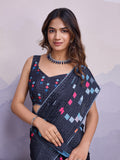 Grey Silk Blend Daily Wear Saree With Blouse Piece