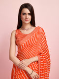 Orange Chiffon Festive Saree With Blouse Piece