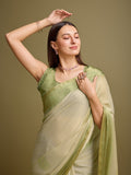 Pista Silk Blend Saree With Blouse Piece