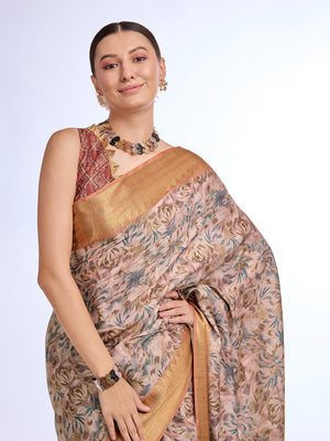 Peach Tissue Saree With Blouse Piece