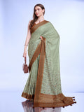 Green Poly Silk Daily Wear Saree With Blouse Piece