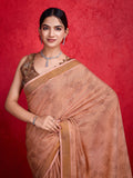 Peach Poly Silk Festival Saree With Blouse Piece