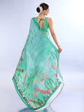 Green Satin Saree With Blouse Piece