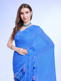 Blue Poly Chiffon Festival Saree With Blouse Piece