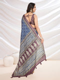 Blue Cotton Blend Casual Wear Saree With Blouse Piece