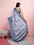 Silver Silk Blend Daily Wear Saree With Blouse Piece