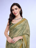 Green Poly Silk Festival Saree With Blouse Piece