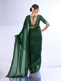 Bottle Green Georgette Saree With Blouse Piece