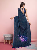 Blue Silk Blend Party Wear Saree With Blouse Piece