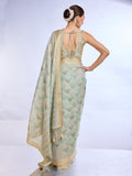 Green Tissue Linen Saree With Blouse Piece