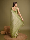 Pista Silk Blend Saree With Blouse Piece