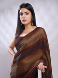 Brown Silk Blend Ready To Wear Saree With Blouse Piece