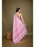 Pink Linen Daily Wear Saree With Blouse Piece