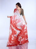 Red Poly Chiffon Festival Saree With Blouse Piece