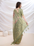 Green Cotton Blend Festive Wear Saree With Blouse Piece