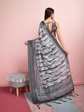 Grey Silk Blend Daily Wear Saree With Blouse Piece