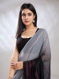 Grey Silk Blend Ready To Wear Saree With Blouse Piece