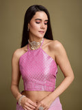 Pink Linen Daily Wear Saree With Blouse Piece