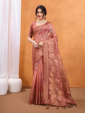 Peach Cotton Blend Saree With Blouse Piece