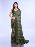 Mehndi Poly Silk Daily Wear Saree With Blouse Piece