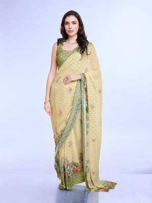 Green Poly Chiffon Festival Saree With Blouse Piece