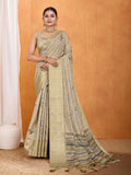 Khaki Silk Blend Saree With Blouse Piece