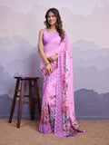 Lavender Poly Chiffon Saree With Blouse Piece