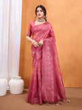 Magenta Cotton Blend Saree With Blouse Piece