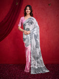 Pink Poly Chiffon Saree With Blouse Piece