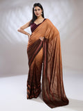 Brown Silk Blend Ready To Wear Saree With Blouse Piece